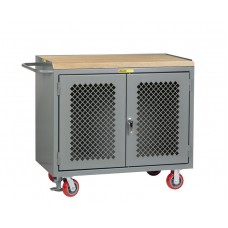 Little Giant 48" Wide Mobile Bench Cabinet MJP2D-2448-FL with Perforated Doors Butcher Block Top